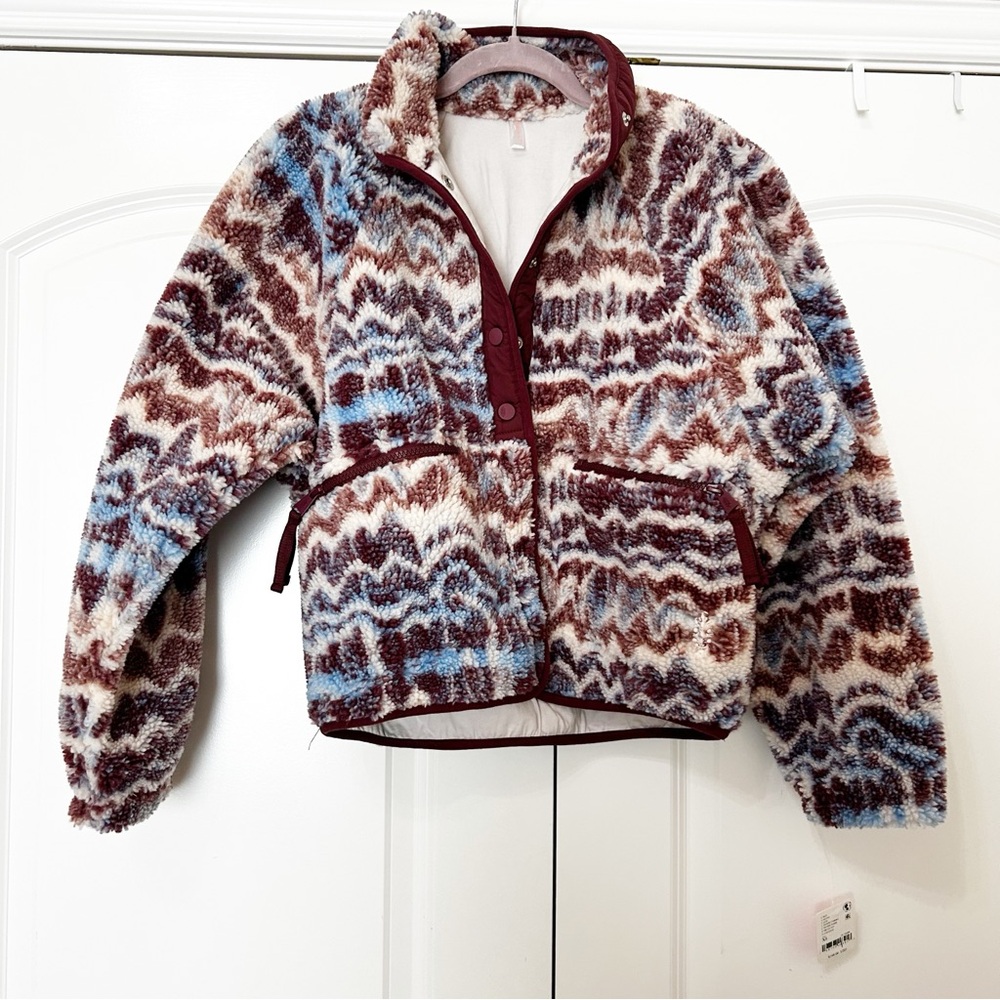 NWT Free People Hit The Slopes Fleece Jacket Denim Combo - Picture 3 of 5